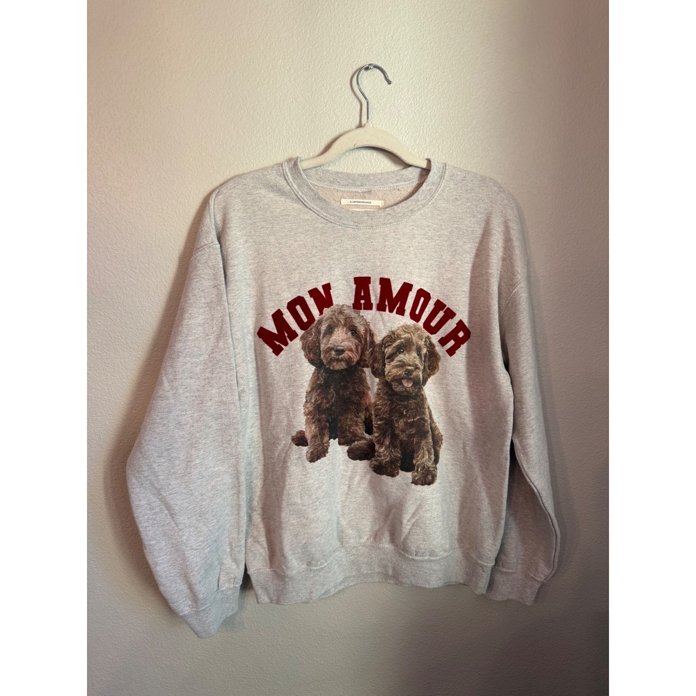 Anthropologie Sweatshirt Women XS Grey Mon Amour Doodle Dog Pullover